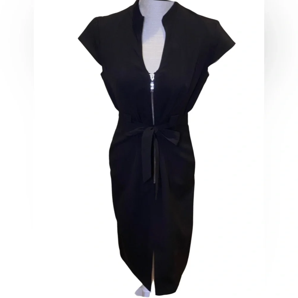 Sandra Darren Zip Front Belted Dress - Picture 1 of 9
